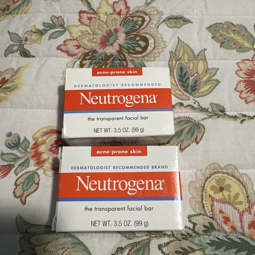 2 Neutrogena Transparent Facial Bar- Acne-Prone Skin Formula Soap 3.5 oz 99g New